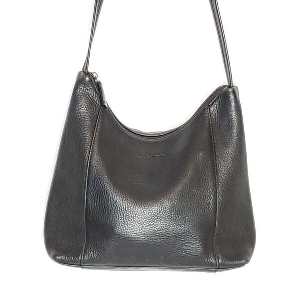 Vintage Nine West Pebbled Leather Shoulder Bag Purse Black Adjustable Strap Medi - Picture 1 of 7